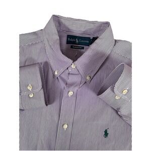 VTG Polo Ralph Lauren Classic Fit Purple White Striped L/S Shirt Men's 17 36/37